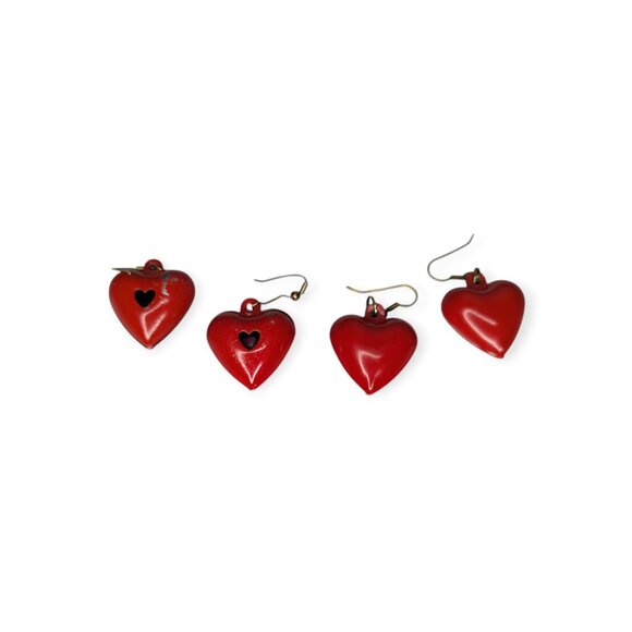 Valentine's Day Heart Bell Necklace & 2 Pairs of Red Heart Bell Earrings - Picture 4 of 7